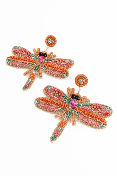 My Doris Beaded Pink Dragonfly Earrings